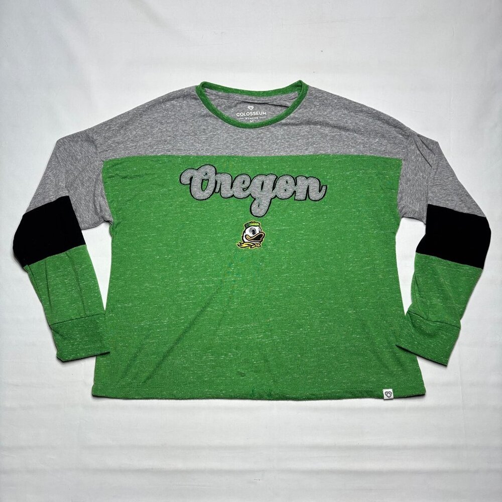 Oregon Ducks Womens Shirt Medium Colosseum Colorblock Embroidered Long Sleeve 90